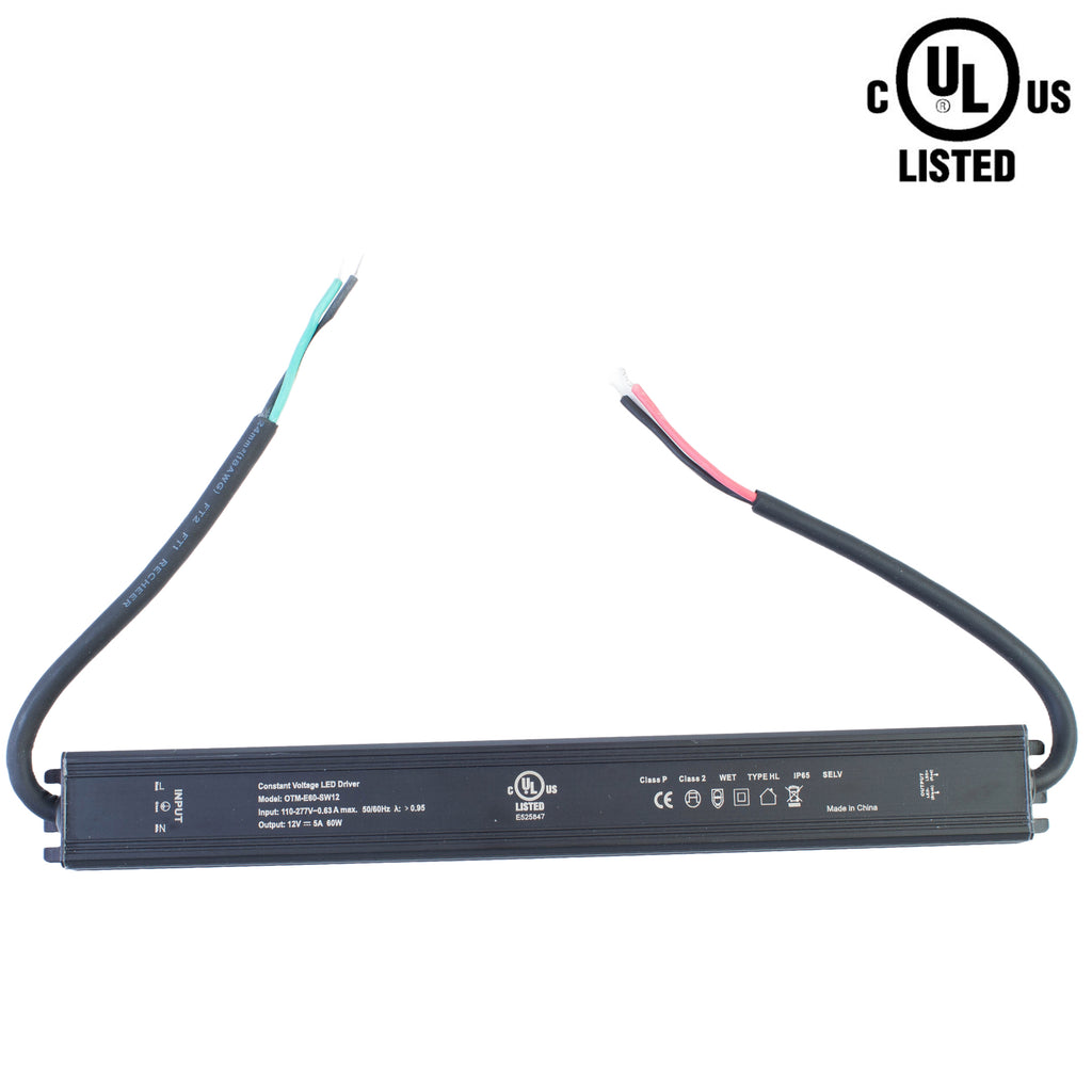 UL Listed 12V 5A 60w Class 2 waterproof linear LED Driver power supply
