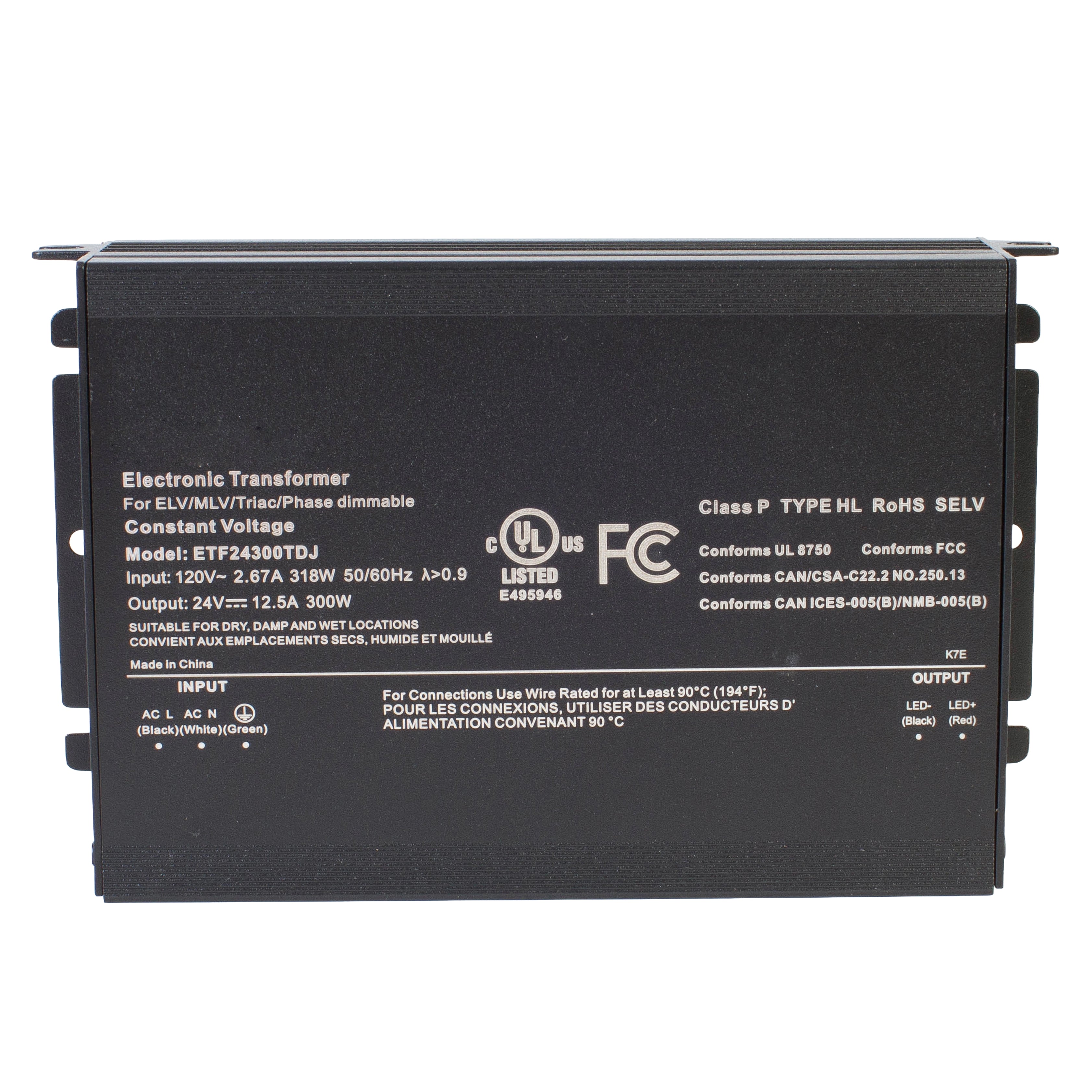 UL listed 24v 12.5 Amp 300w Triac electronic dimmable LED Driver