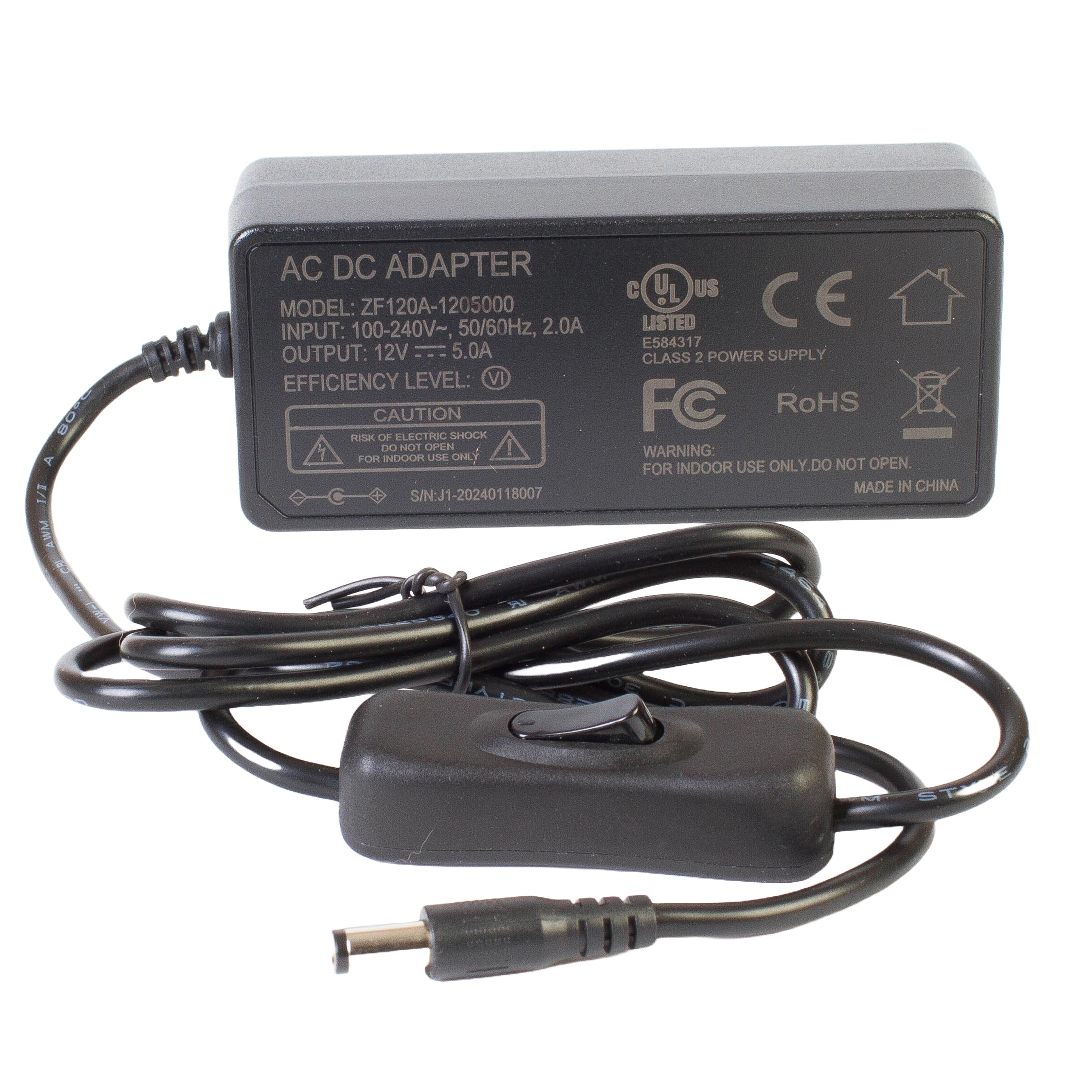 UL listed 12v 5A 60w Class 2 with toggle switch Power supply Driver