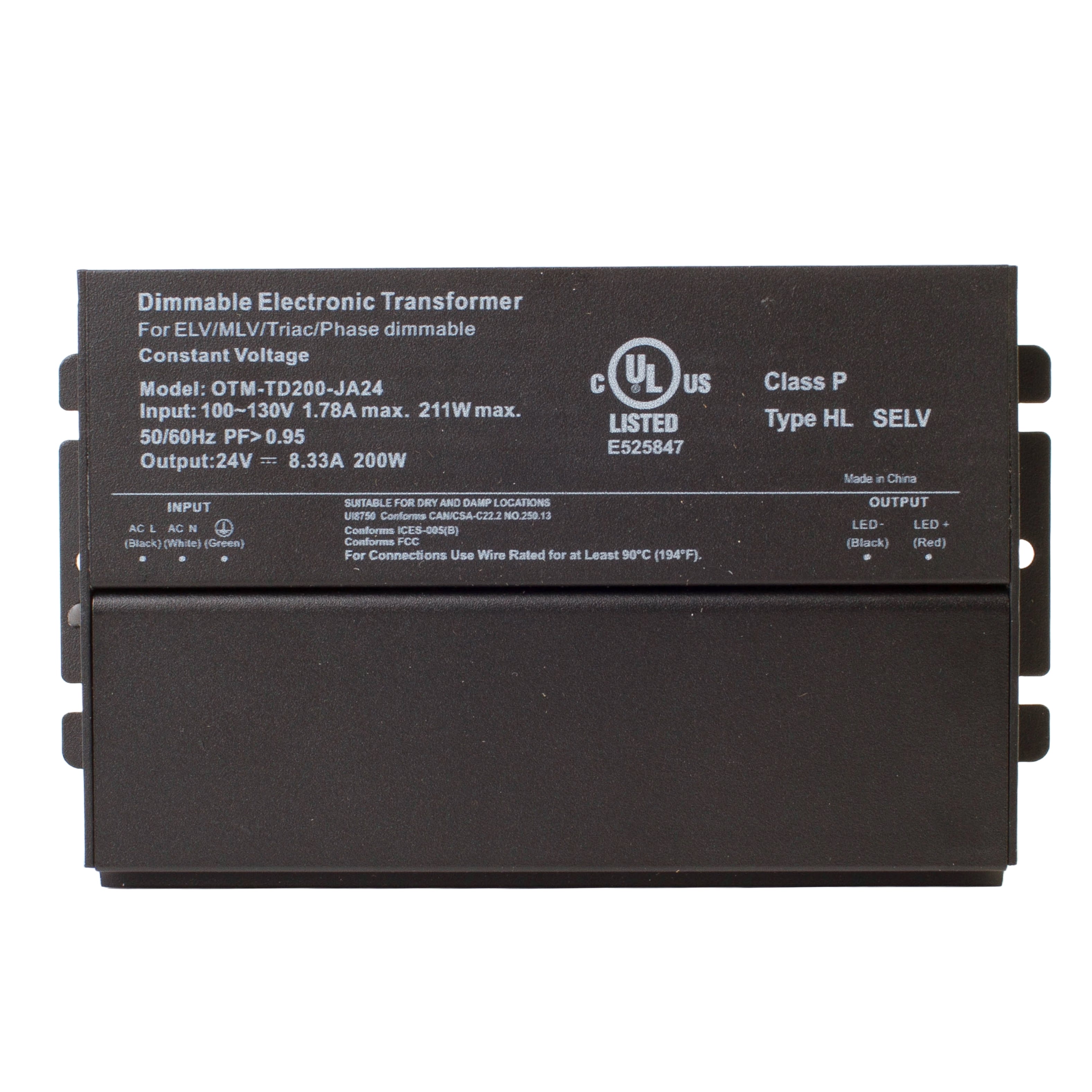 UL listed 24v 8.33 Amp 200w Triac electronic dimmable LED Driver