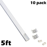 5ft U Aluminum channel with Cover & Mounting Clips for LED Strip Light - Fits 6mm to 13mm (10pk)