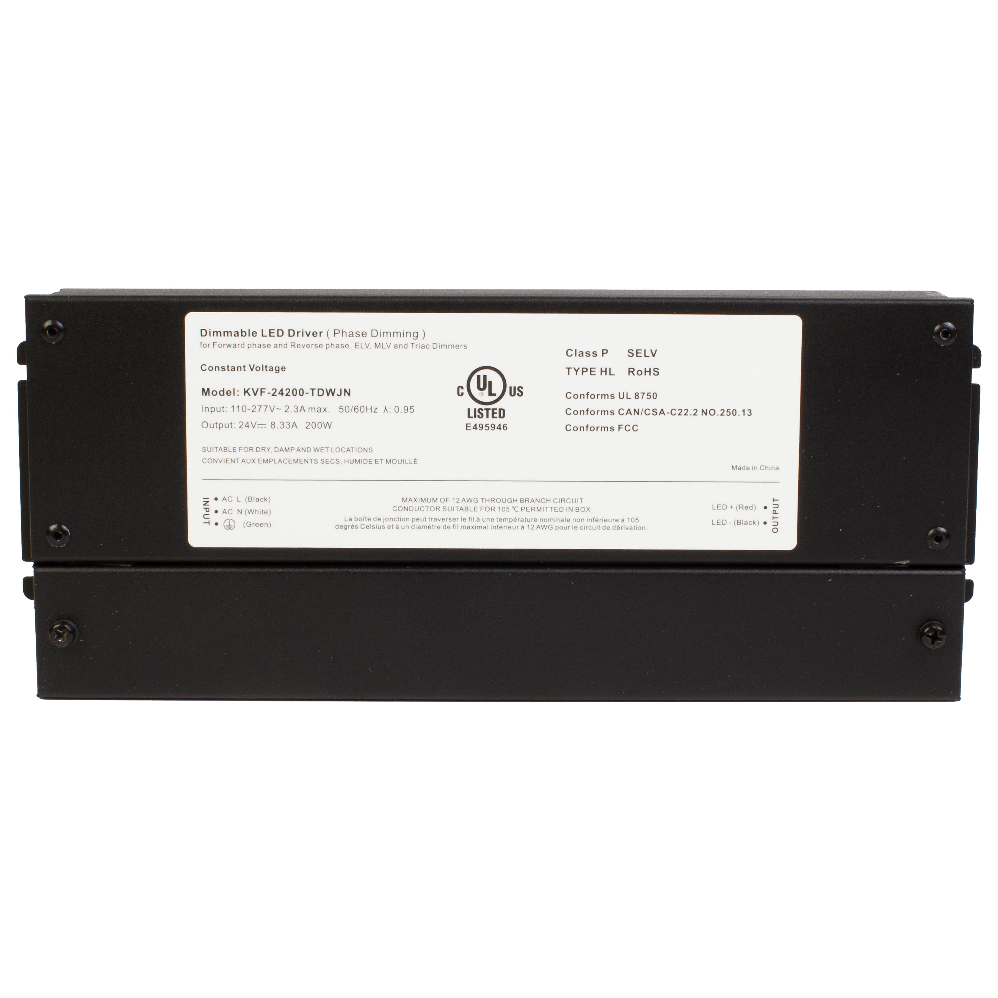 UL listed 24v 8.33 Amp 200w Triac dimmable Power supply Driver