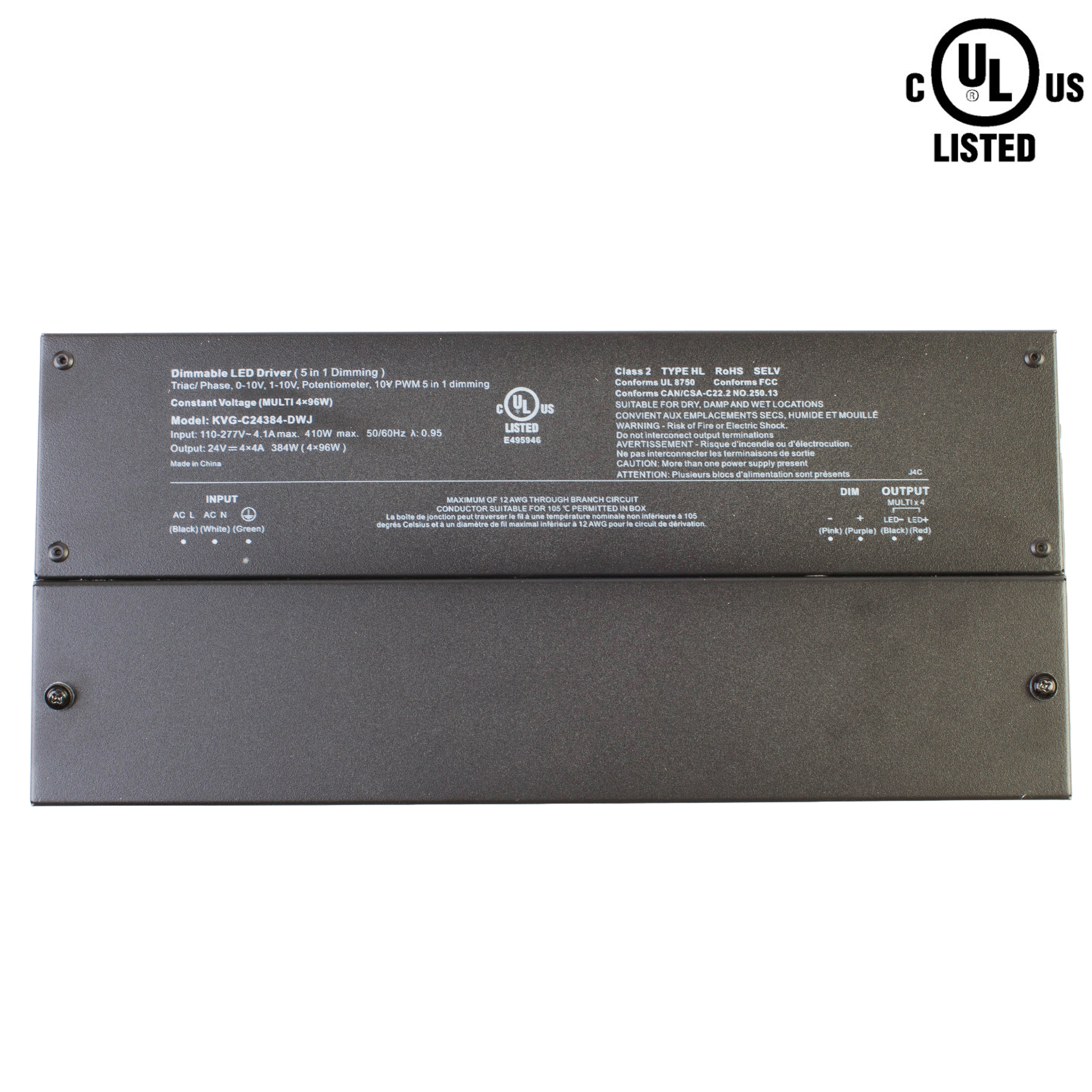 UL listed 24v 4x (96w) 384w 0-10V TRIAC dimmable Class 2 LED Driver ...
