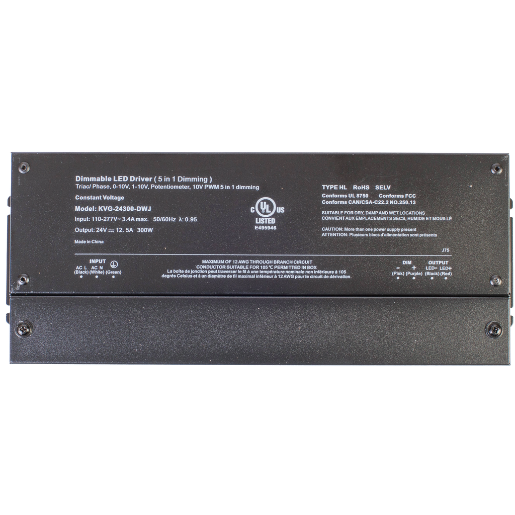 UL listed 24v 12.5 Amp 300w Triac, 0-10V dimmable Power supply Driver