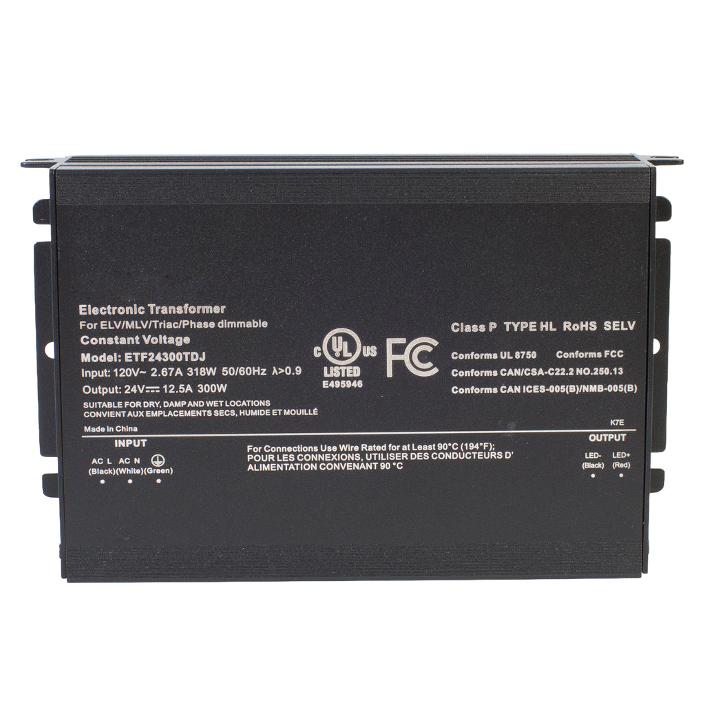 UL listed 24v 12.5 Amp 300w Triac electronic dimmable LED Driver