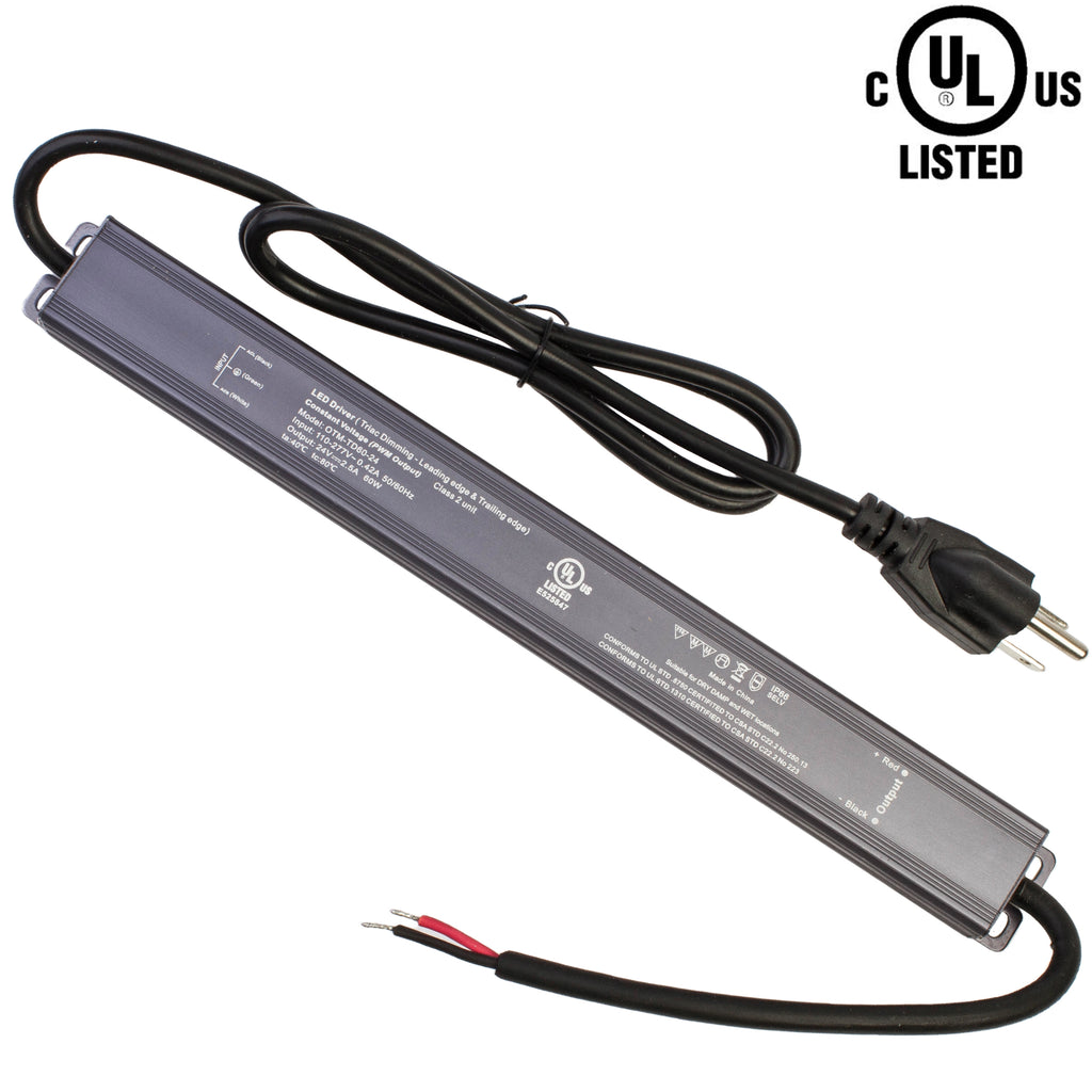 UL Listed 24V 2.5A 60w Class 2 Triac Dimmable waterproof linear LED driver