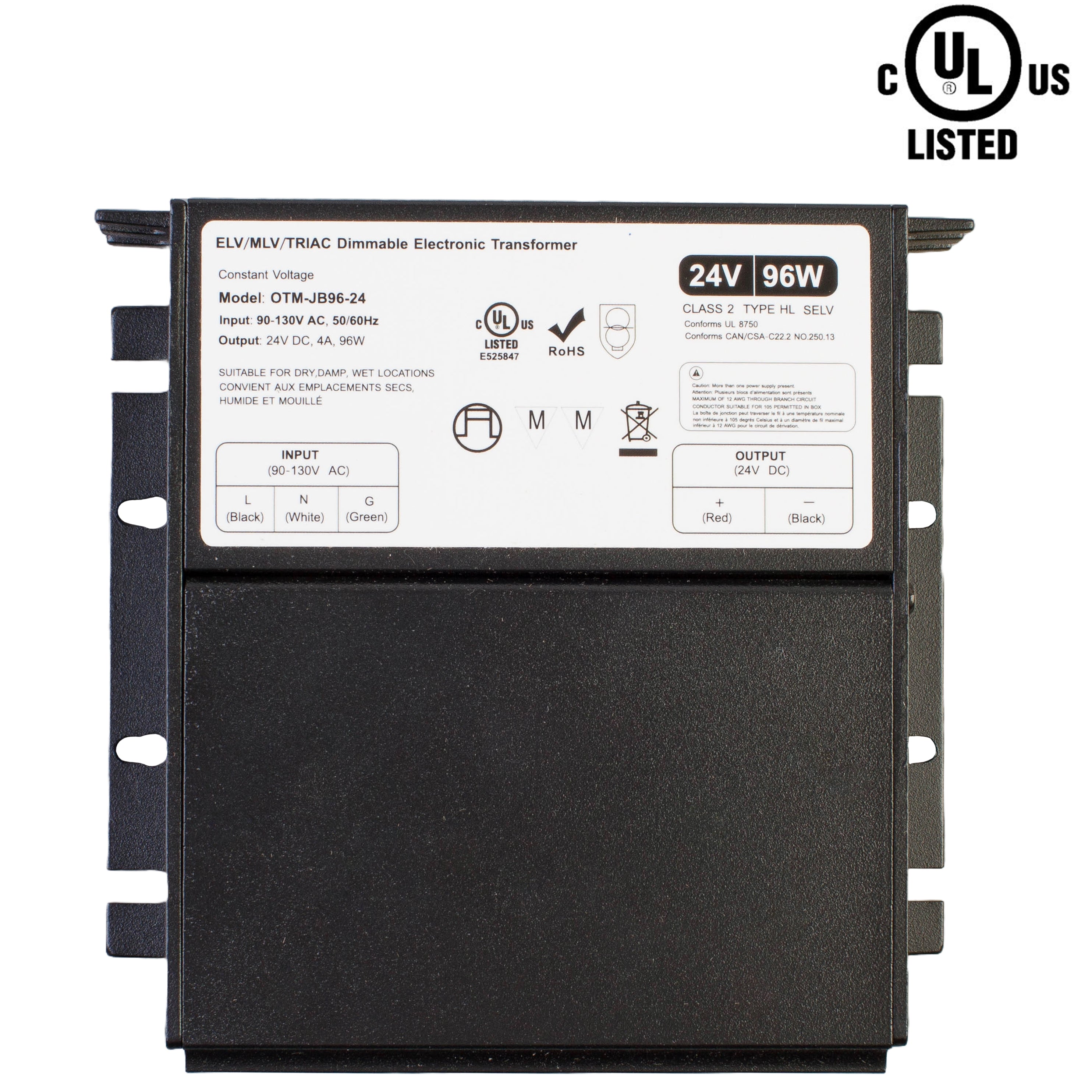 UL listed 24v 4 Amp 96w Dimmable ELV / MLV / Triac Class 2 electronic ...