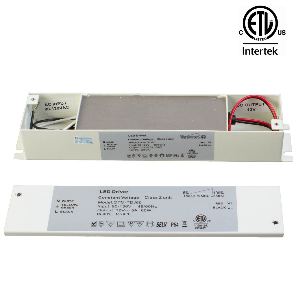 ETL Listed 12V 5A 60w Class 2 Triac Dimmable Power Supply with Junction box built-in