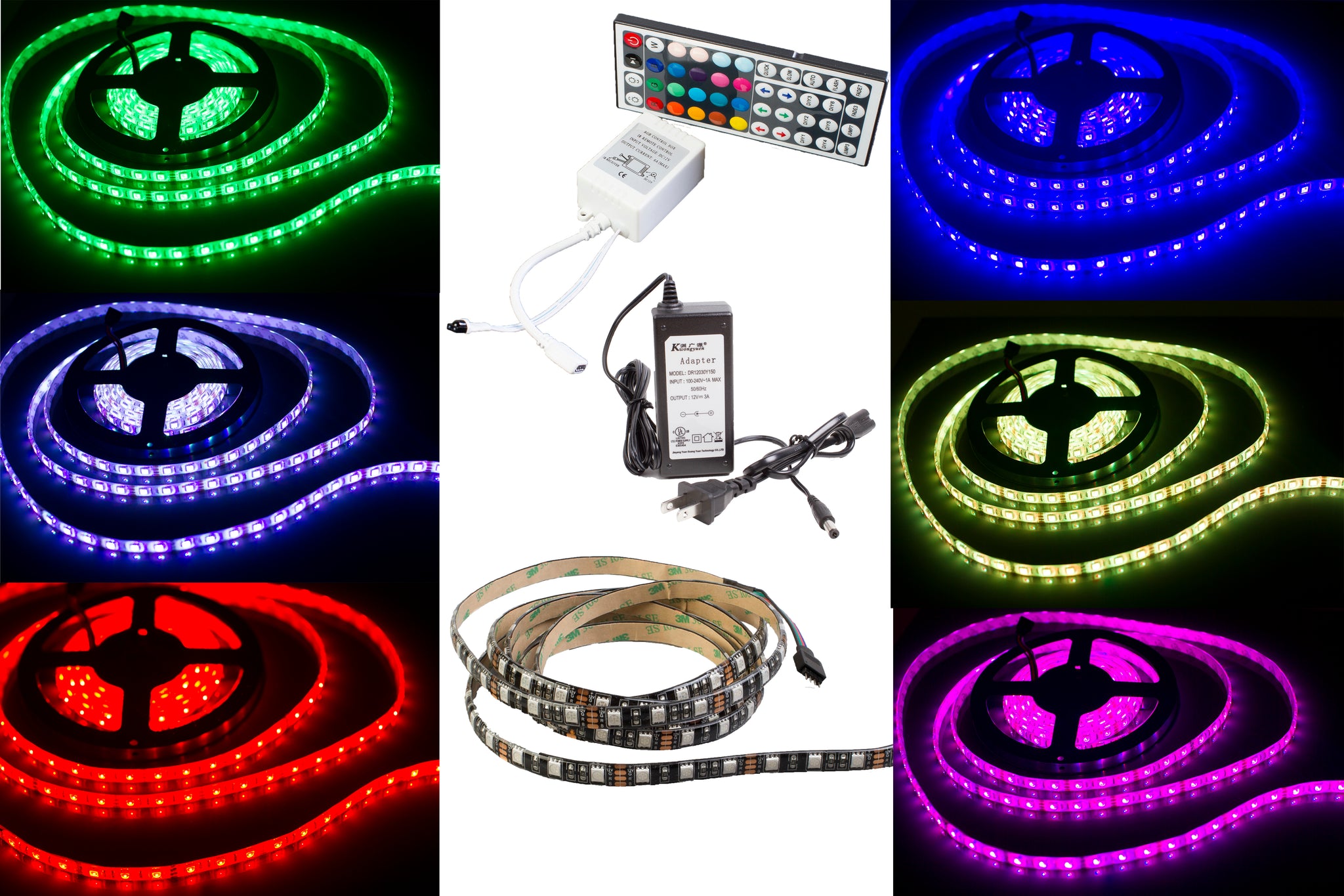 Multicolor RGB LED light strip with UL power supply